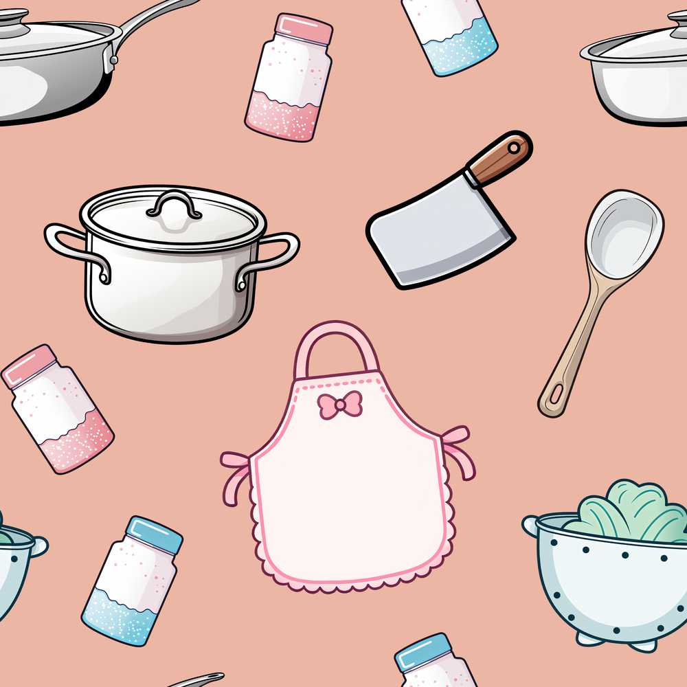 Cute Kitchen Utensils Apron Cooking Theme Peach Decorative
