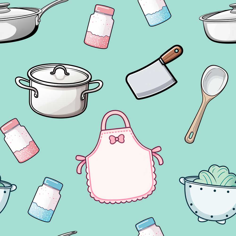 Cute Kitchen Utensils Apron Cooking Teal Decorative Repeat