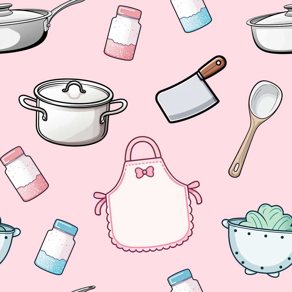Cute Kitchen Utensils Apron Cooking Pink Decorative Repeat