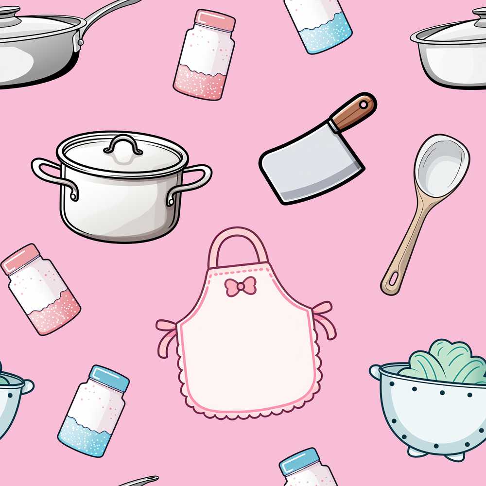 Cute Kitchen Utensils Apron Cooking Soft Pink Decorative
