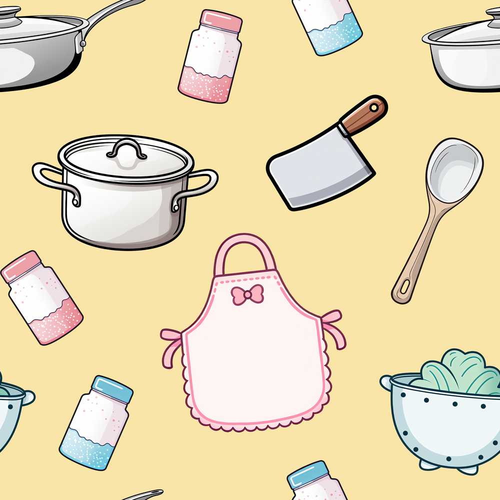 Cute Kitchen Utensils Apron Cooking Yellow Decorative Repeat