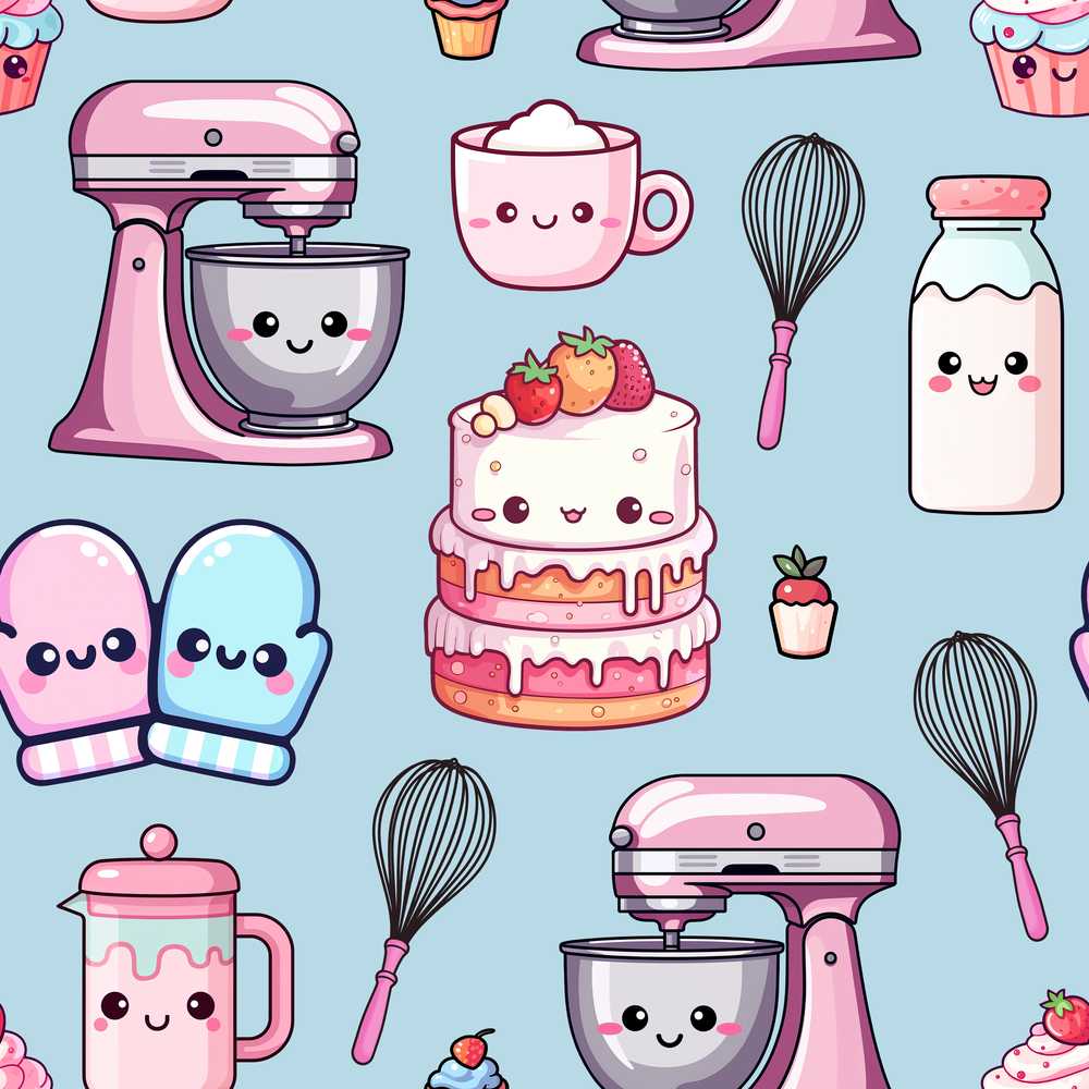 Cute Kawaii Baking Cake Mixer Dessert Illustration Repeat