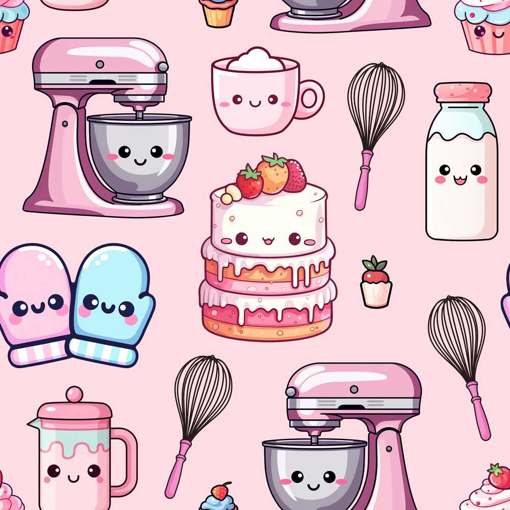 Cute Kawaii Baking Cake Mixer Blush Illustration Repeat