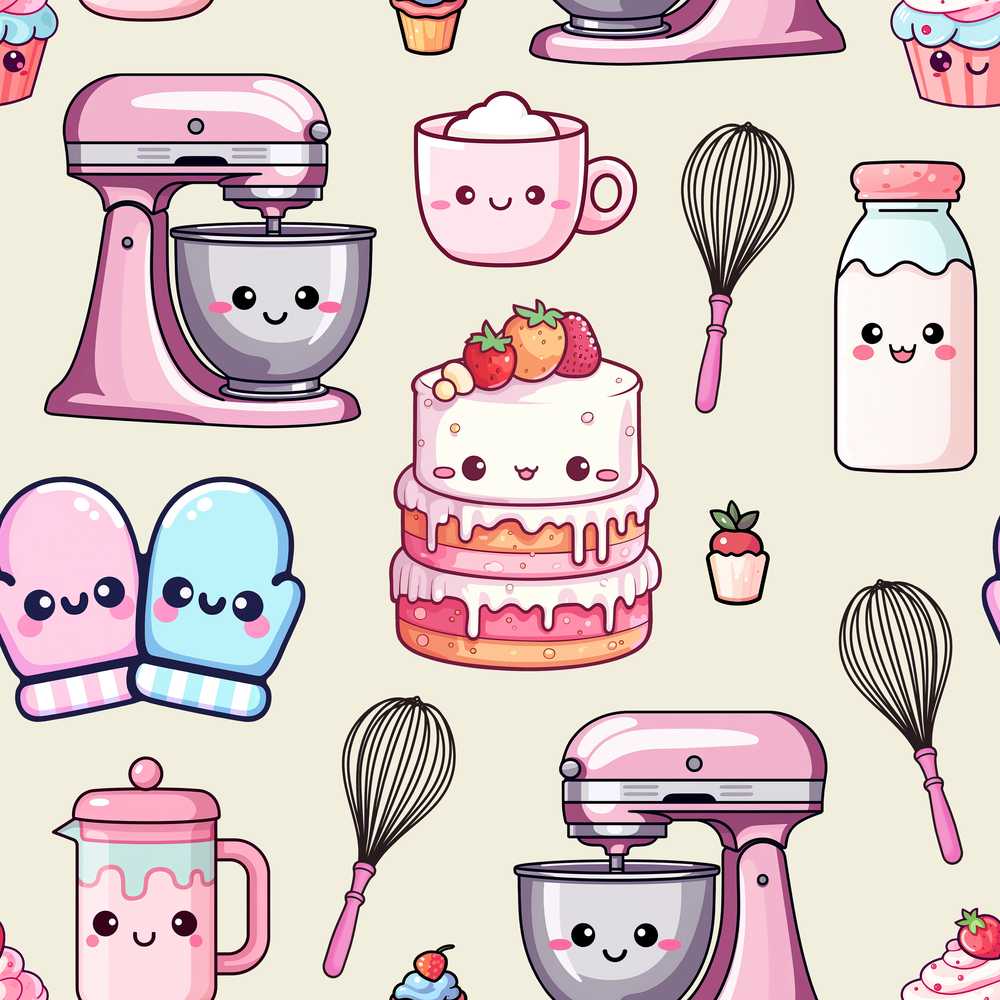 Cute Kawaii Baking Cake Mixer Cream Illustration Repeat