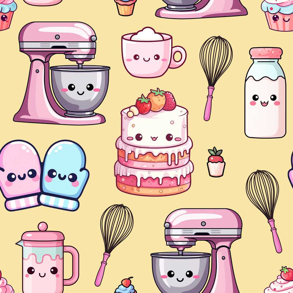 Cute Kawaii Baking Cake Mixer Yellow Illustration Repeat