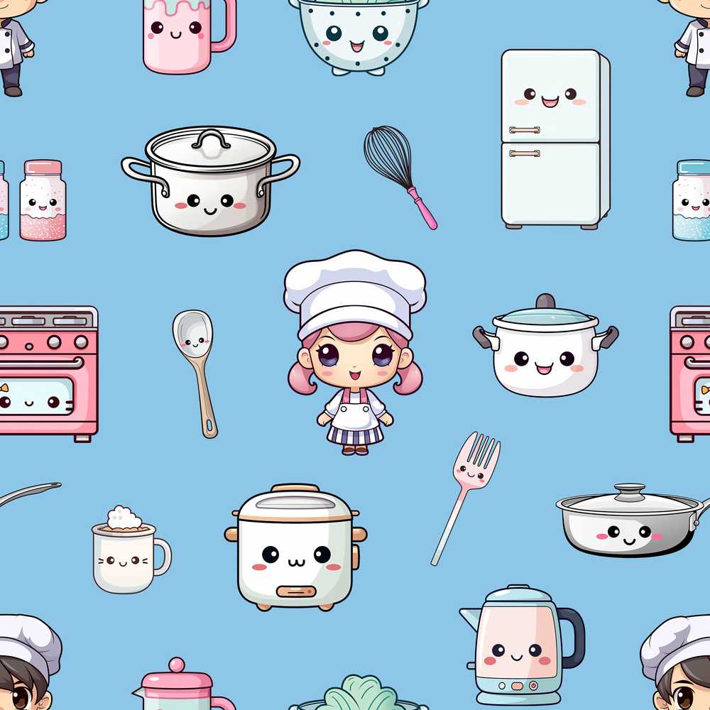 Cute Kawaii Chef Girl Blue Kitchen Utensils Decorative