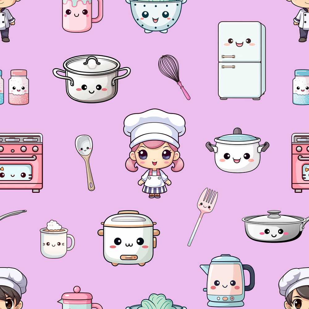 Cute Kawaii Chef Girl Purple Kitchen Utensils Decorative