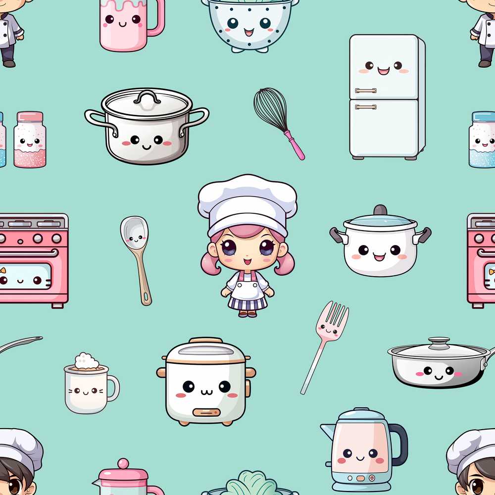 Cute Kawaii Chef Girl Mint Kitchen Utensils Decorative