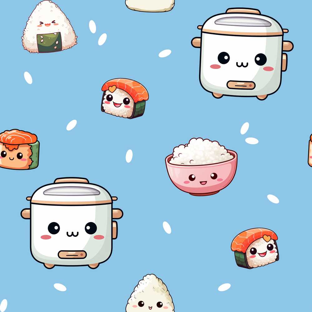 Cute Kawaii Sushi Rice Bowl Cooker Blue Background