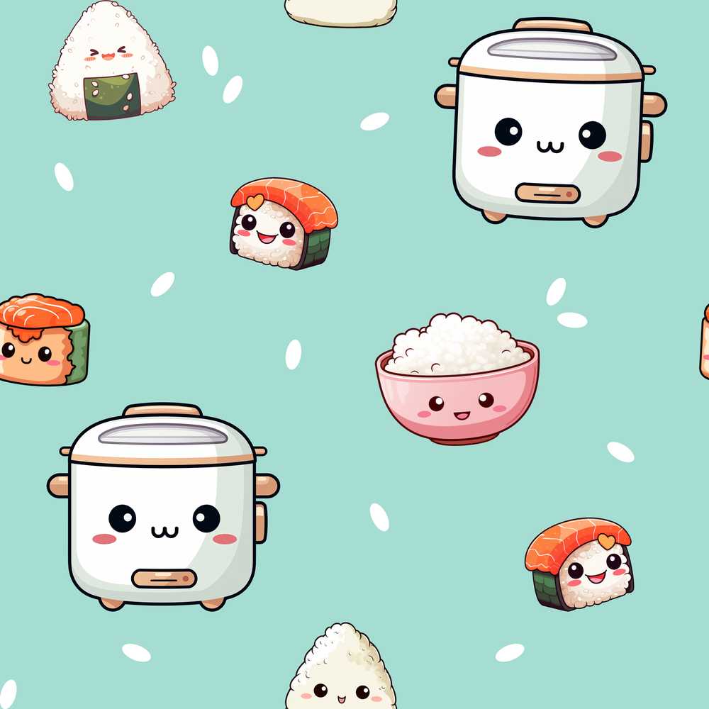 Cute Kawaii Sushi Rice Cooker Bowl Mint Background