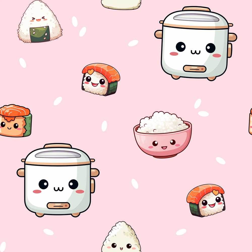 Cute Kawaii Sushi Rice Cooker Bowl Soft Pink Background