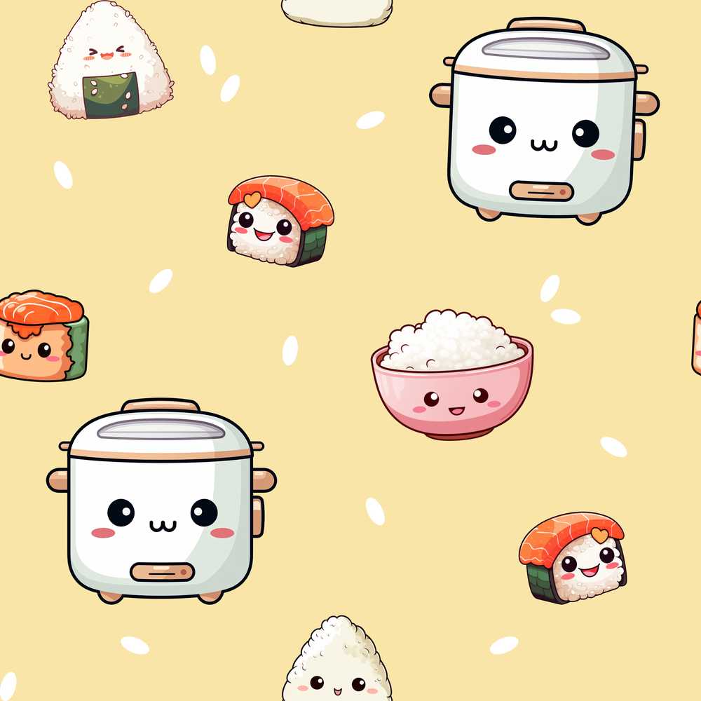 Cute Kawaii Sushi Rice Cooker Bowl Yellow Background
