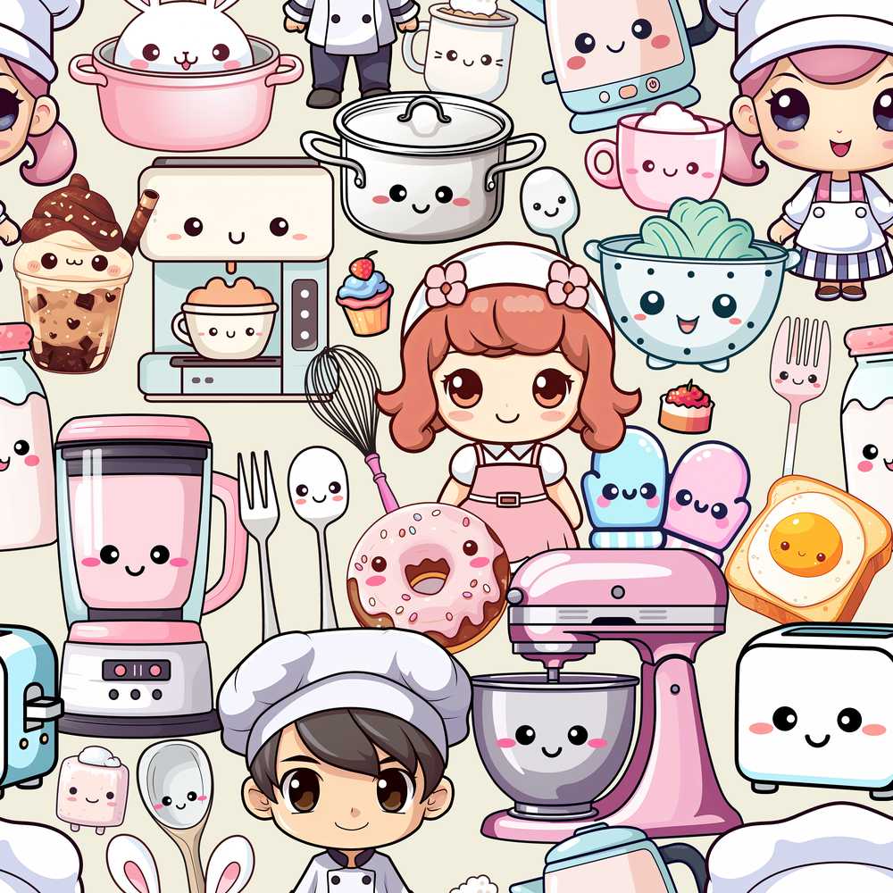 Cute Kawaii Baking Girl Mixer Blender Donut Cream Background