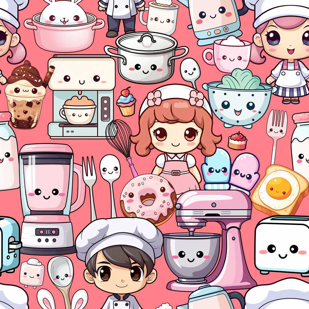 Cute Kawaii Baking Girl Mixer Blender Donut Coral Background
