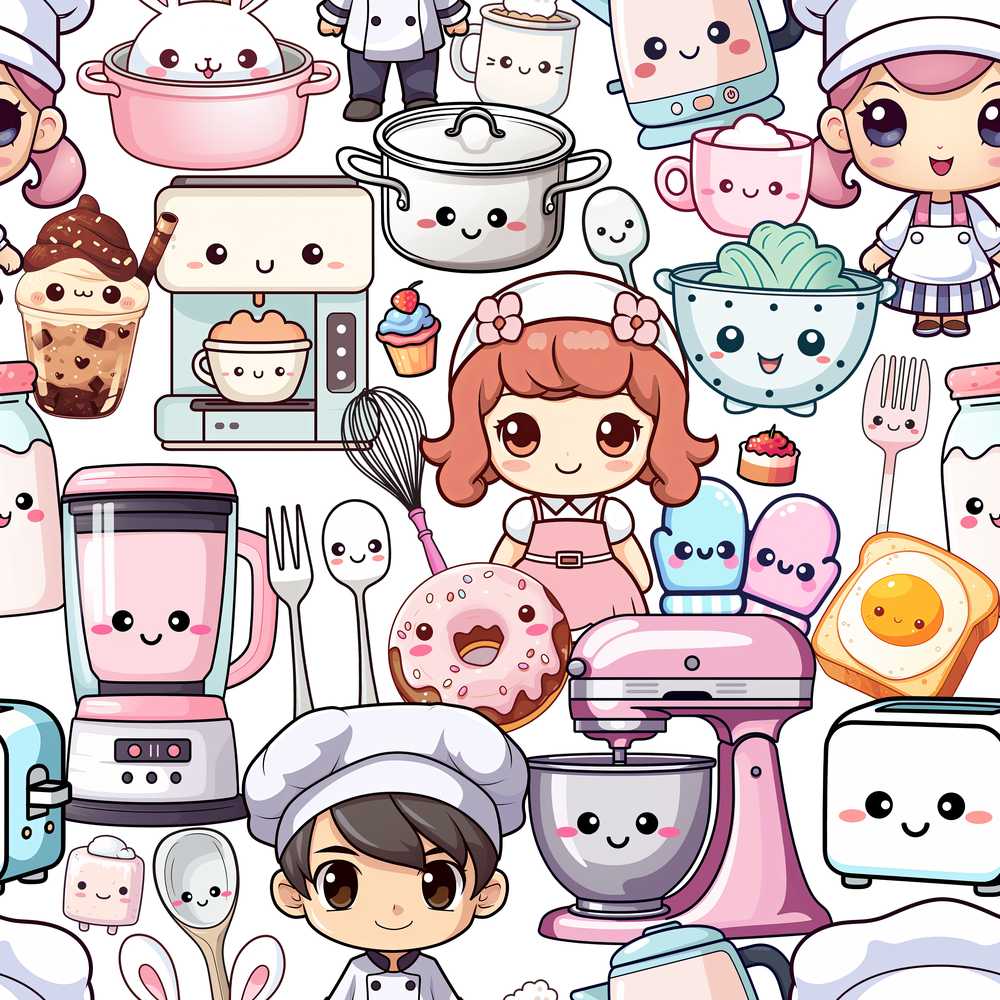 Cute Kawaii Baking Girl Mixer Blender Donut White Background