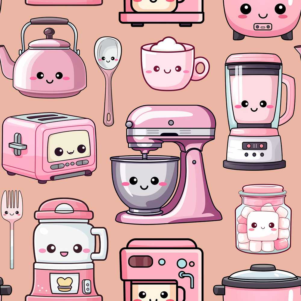 Cute Kawaii Pink Kitchen Appliances Peach Background Decorative
