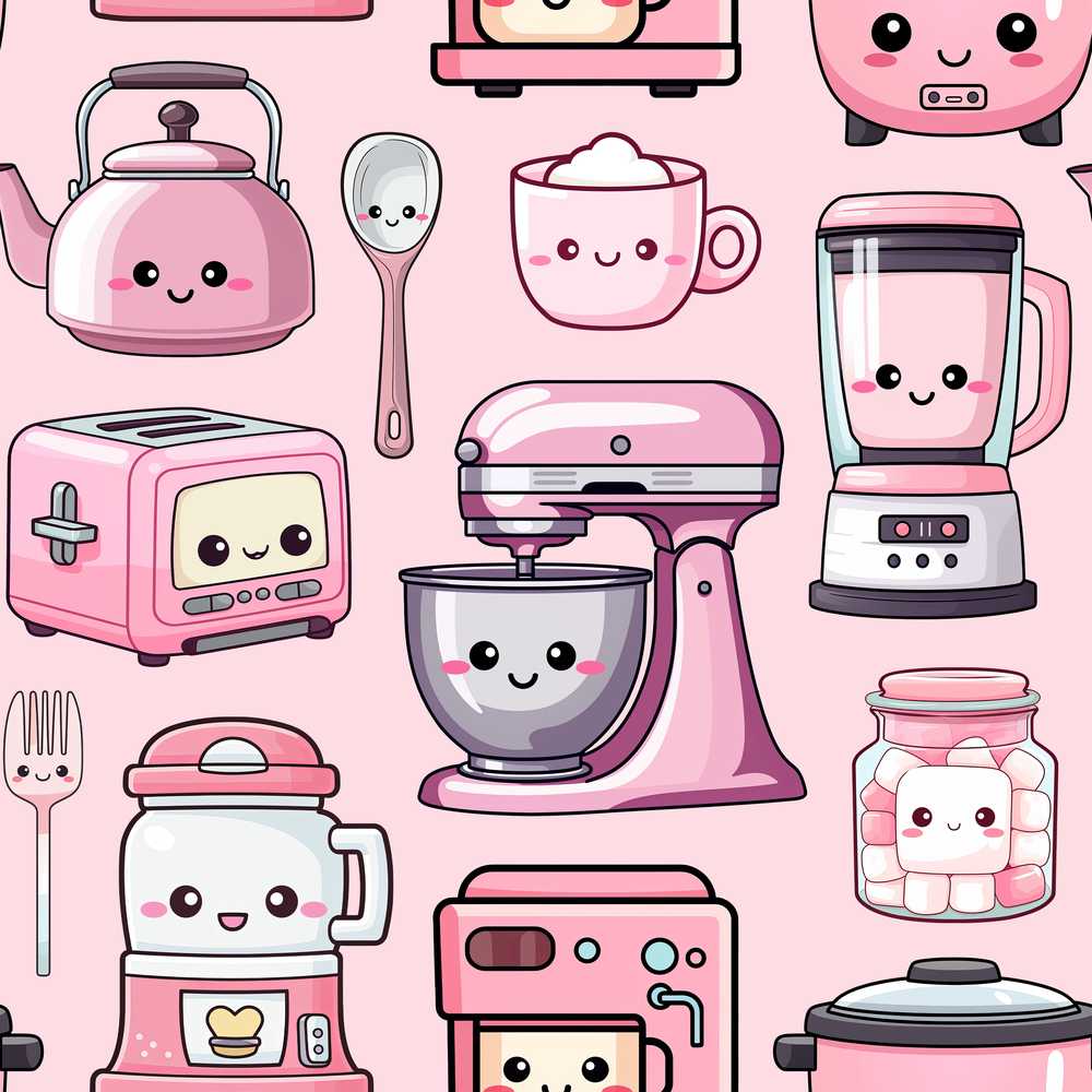 Cute Kawaii Pink Kitchen Appliances Soft Pink Background