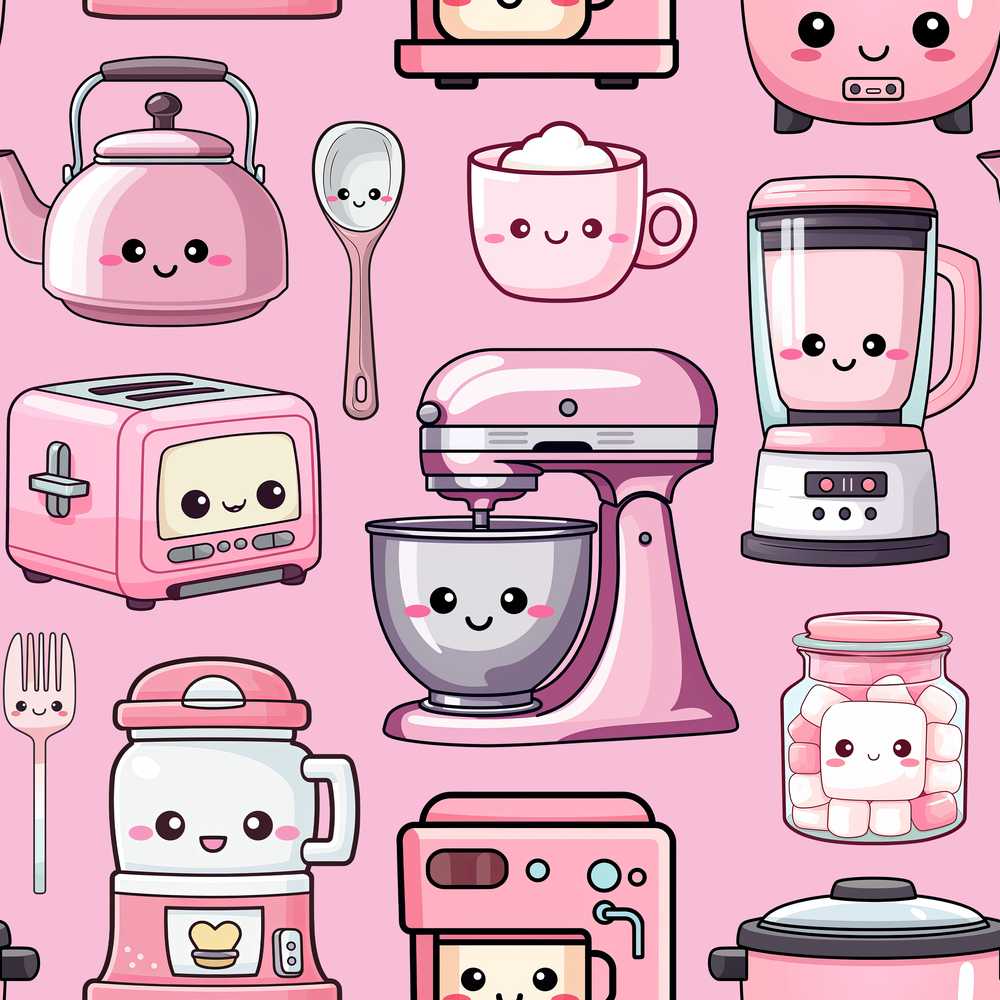 Cute Kawaii Pink Kitchen Appliances Blush Pink Background