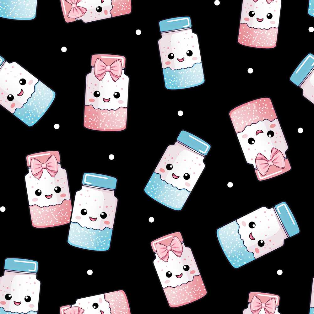 Cute Kawaii Sweet Sugar Jars with Bows Black Background