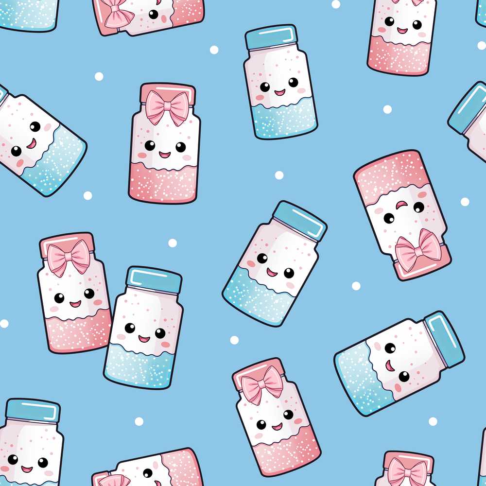 Cute Kawaii Sweet Sugar Jars with Bows Soft Blue Background