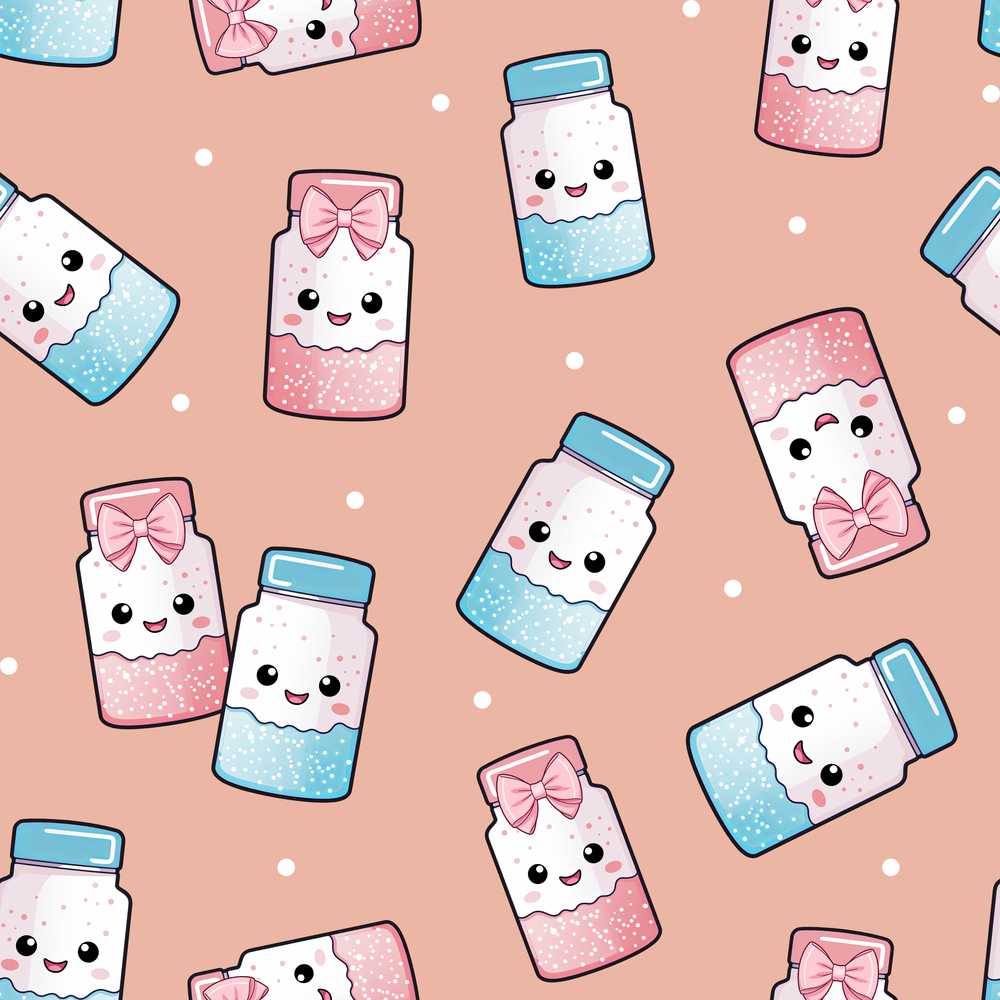 Cute Kawaii Sweet Sugar Jars with Bows Peach Background