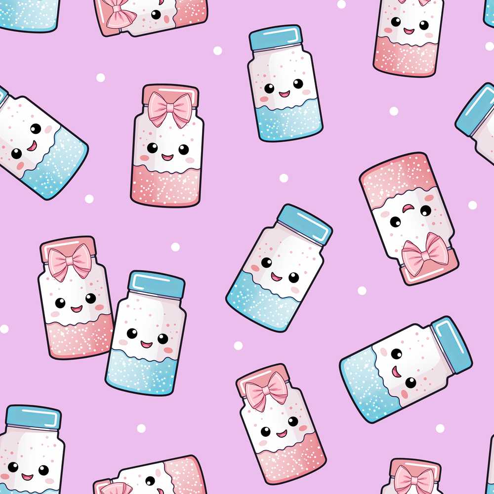 Cute Kawaii Sweet Sugar Jars with Bows Purple Background