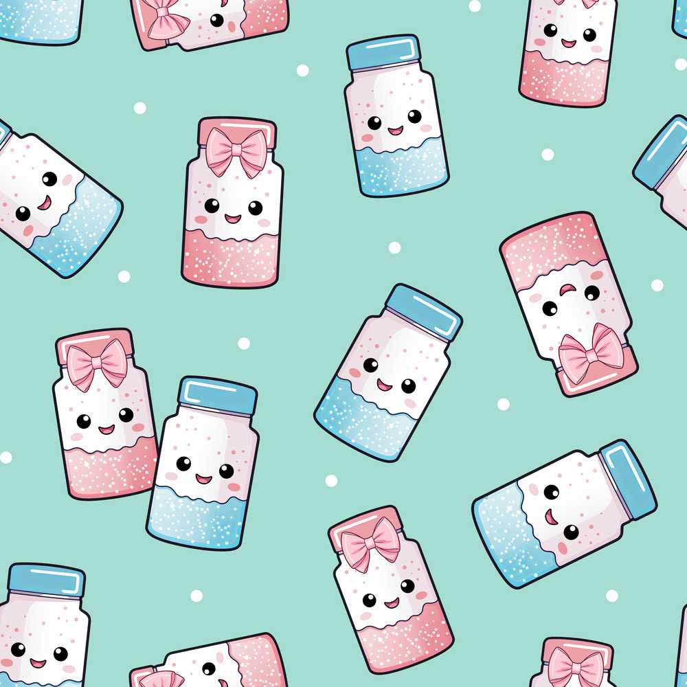 Cute Kawaii Sweet Sugar Jars with Bows Mint Green Background