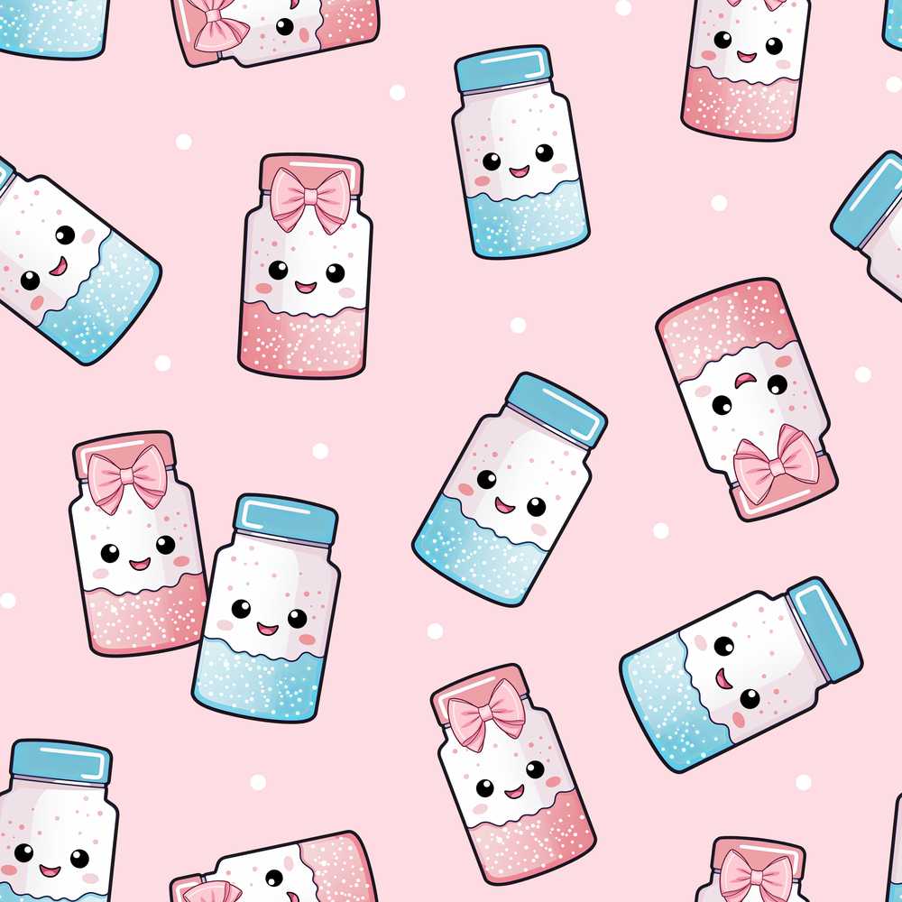 Cute Kawaii Sweet Sugar Jars with Bows Soft Beige Background
