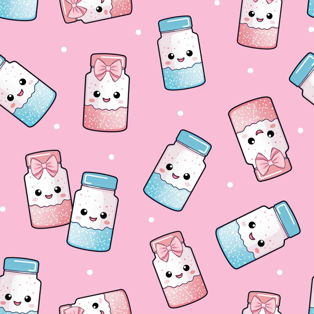 Cute Kawaii Sweet Sugar Jar with Bows Pink Gradient Background