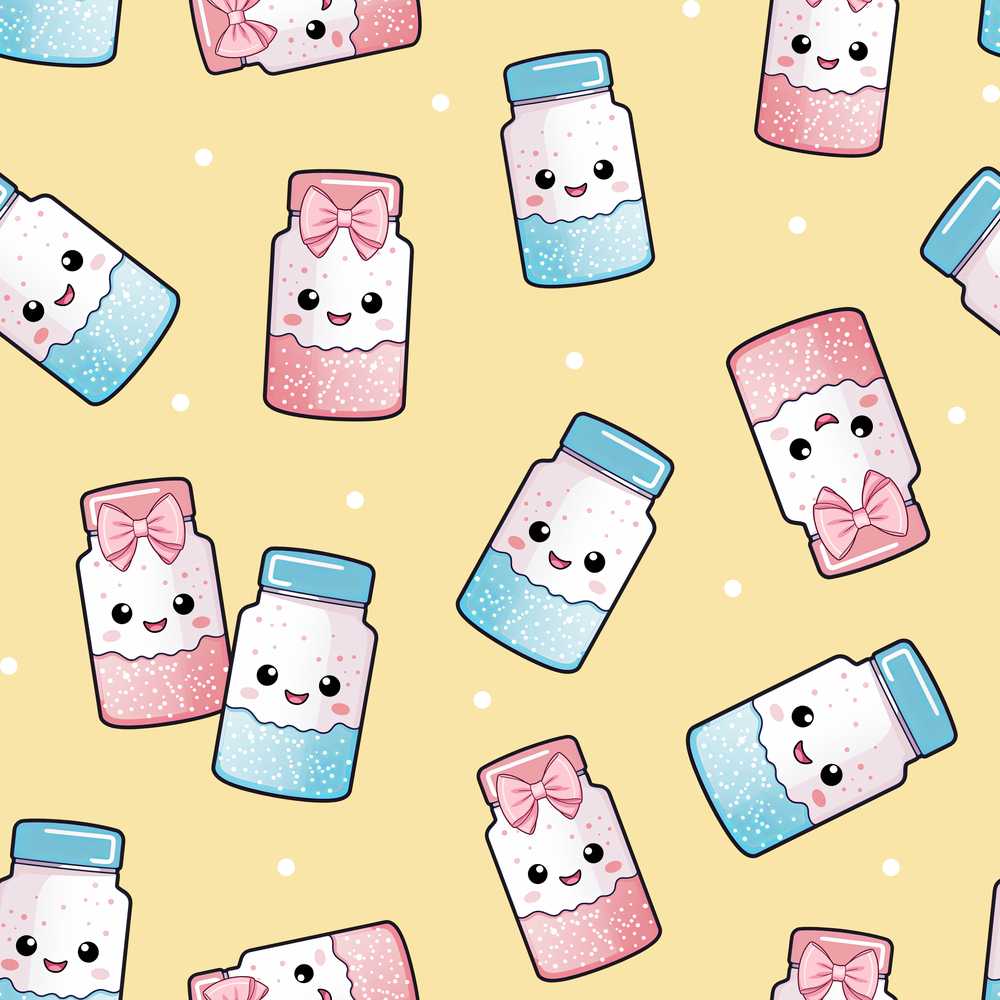 Cute Kawaii Sweet Sugar Jars with Bows Warm Yellow Background