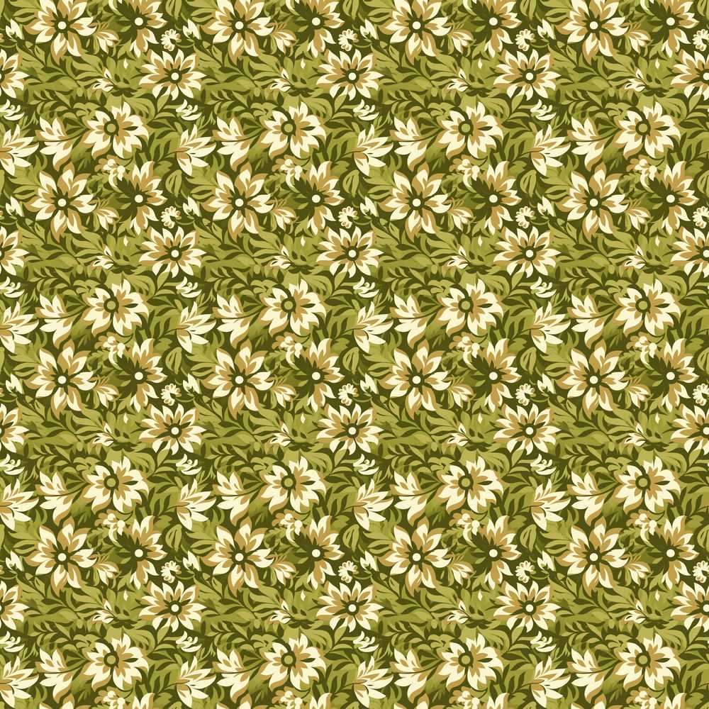 Floral Daisy Olive Green Garden Wildflower Pattern Botanical