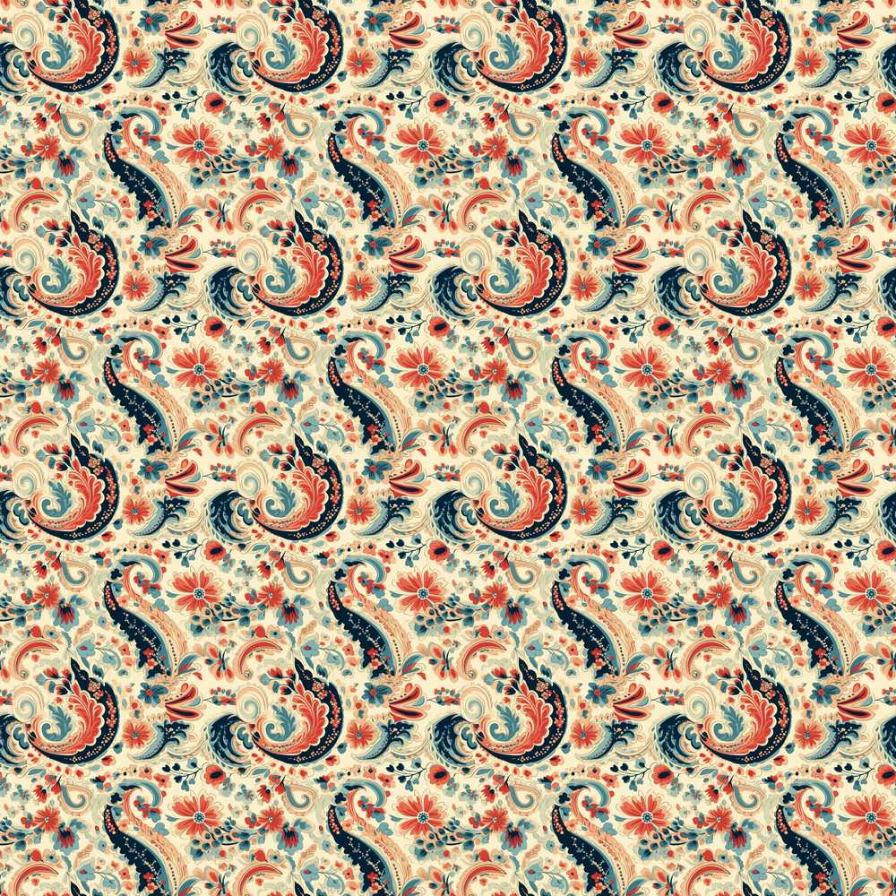 Bohemian Paisley Red Blue Floral Wildflower Pattern Botanical