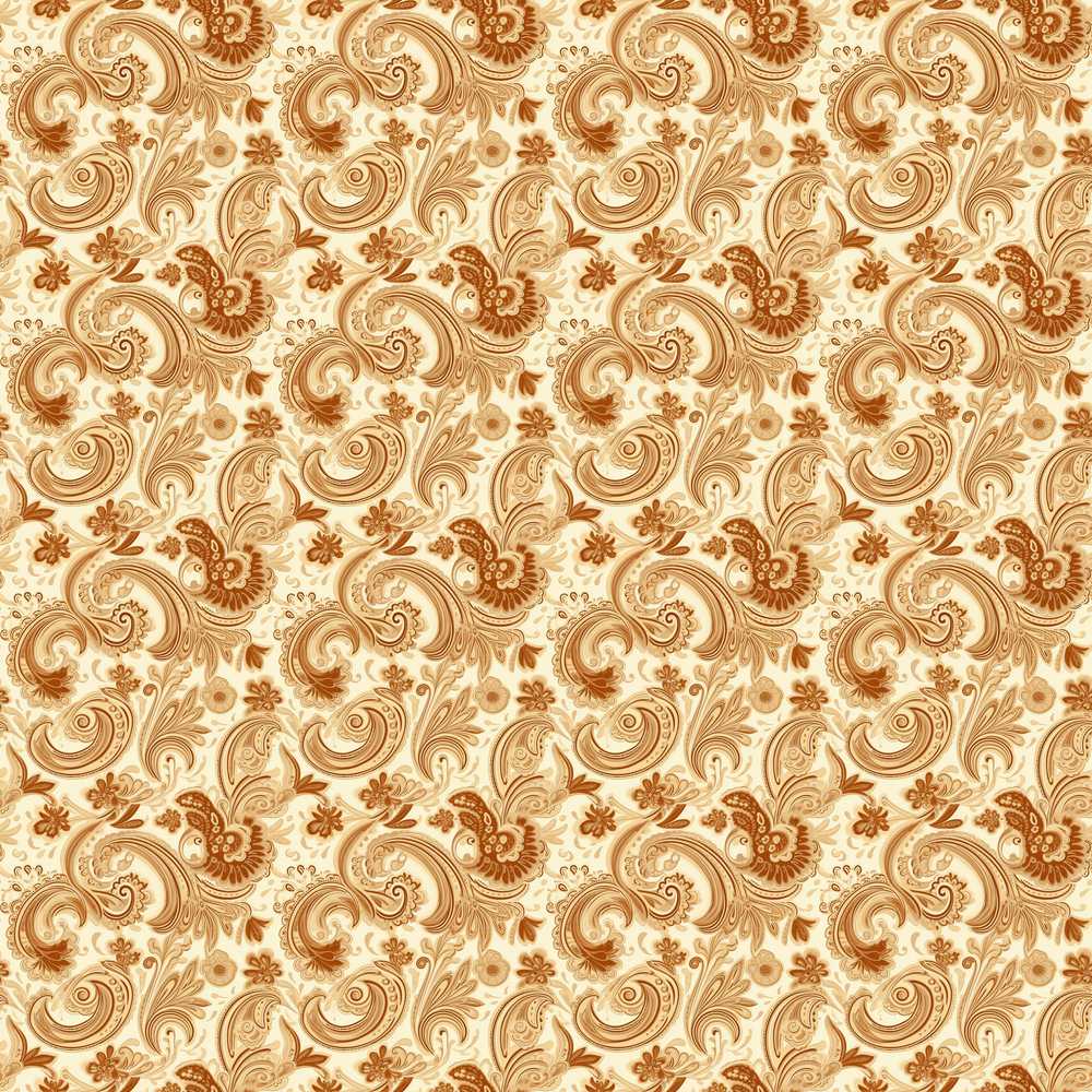 Vintage Brown Cream Paisley Floral Wildflower Pattern Botanical