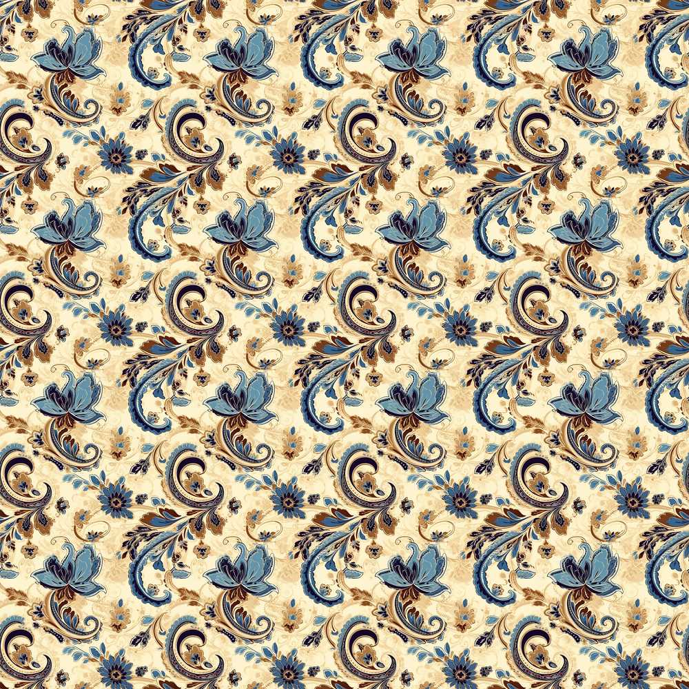 Elegant Blue Floral Paisley Vintage Wildflower Pattern Botanical