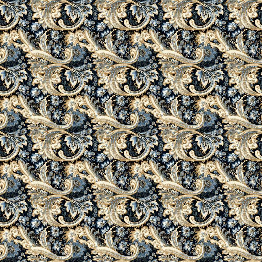 Luxury Navy Gold Floral Paisley Wildflower Pattern Botanical