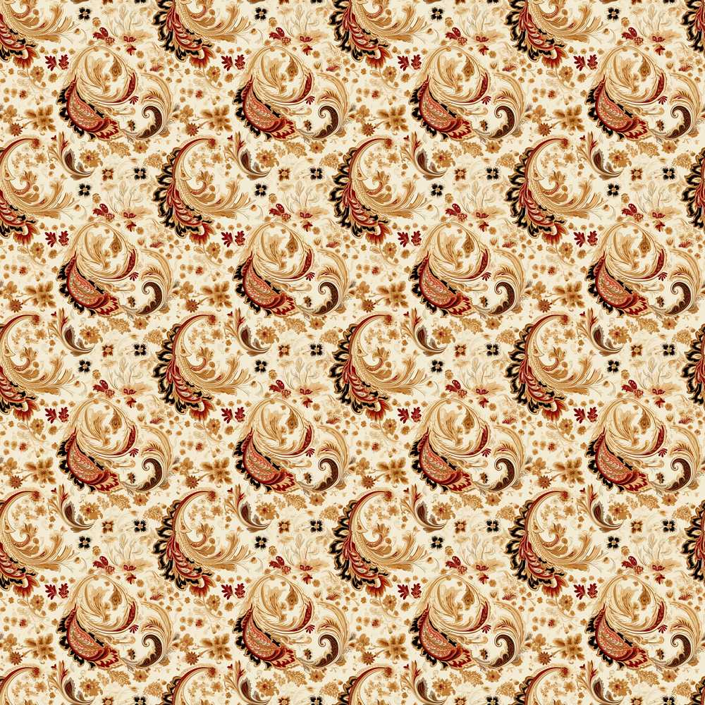 Classic Red Gold Paisley Floral Vintage Wildflower Pattern Botanical