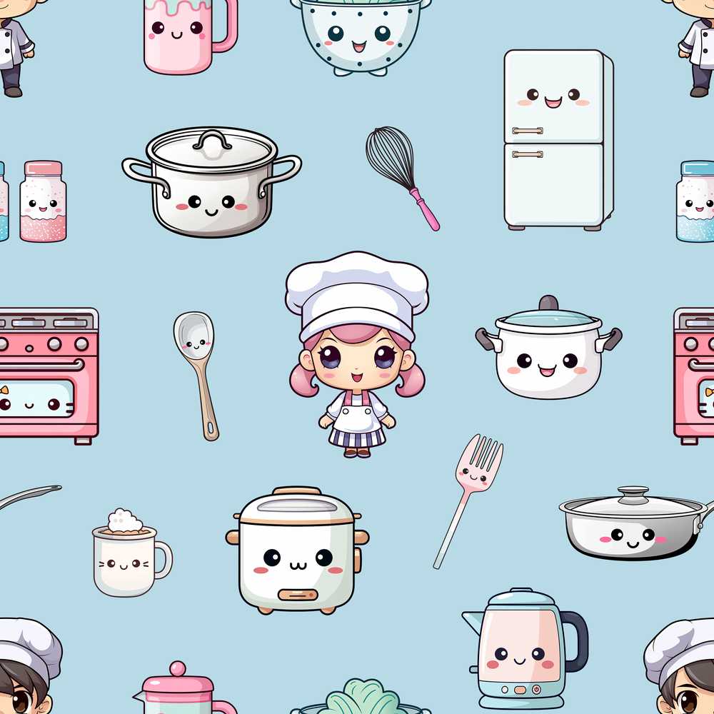 Cute Kawaii Kitchen Utensils Chef Girl Decorative Repeat
