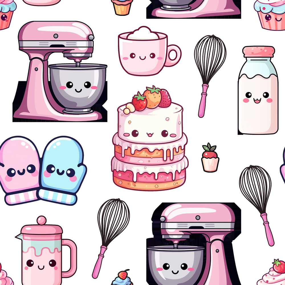 Cute Kawaii Cake Mixer Baking Tools Illustration Repeat
