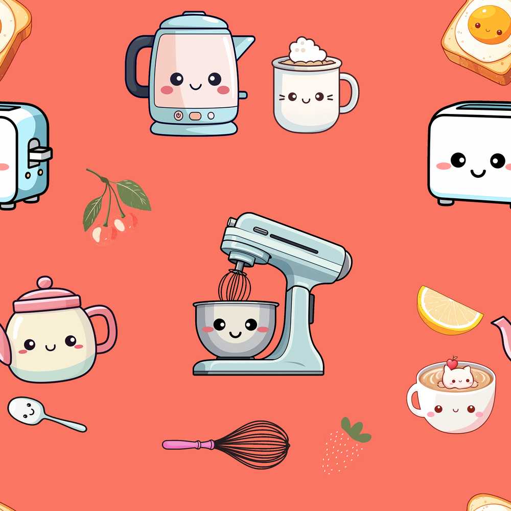 Cute Kawaii Mixer Appliance Fruit Kitchen Illustration Repeat