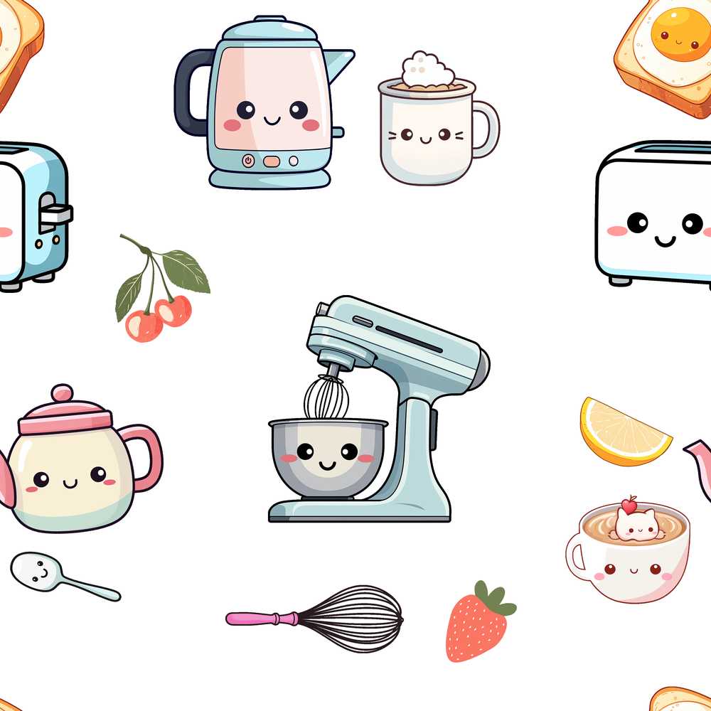 Cute Kawaii Mixer Appliance Lemon Coffee Illustration Repeat