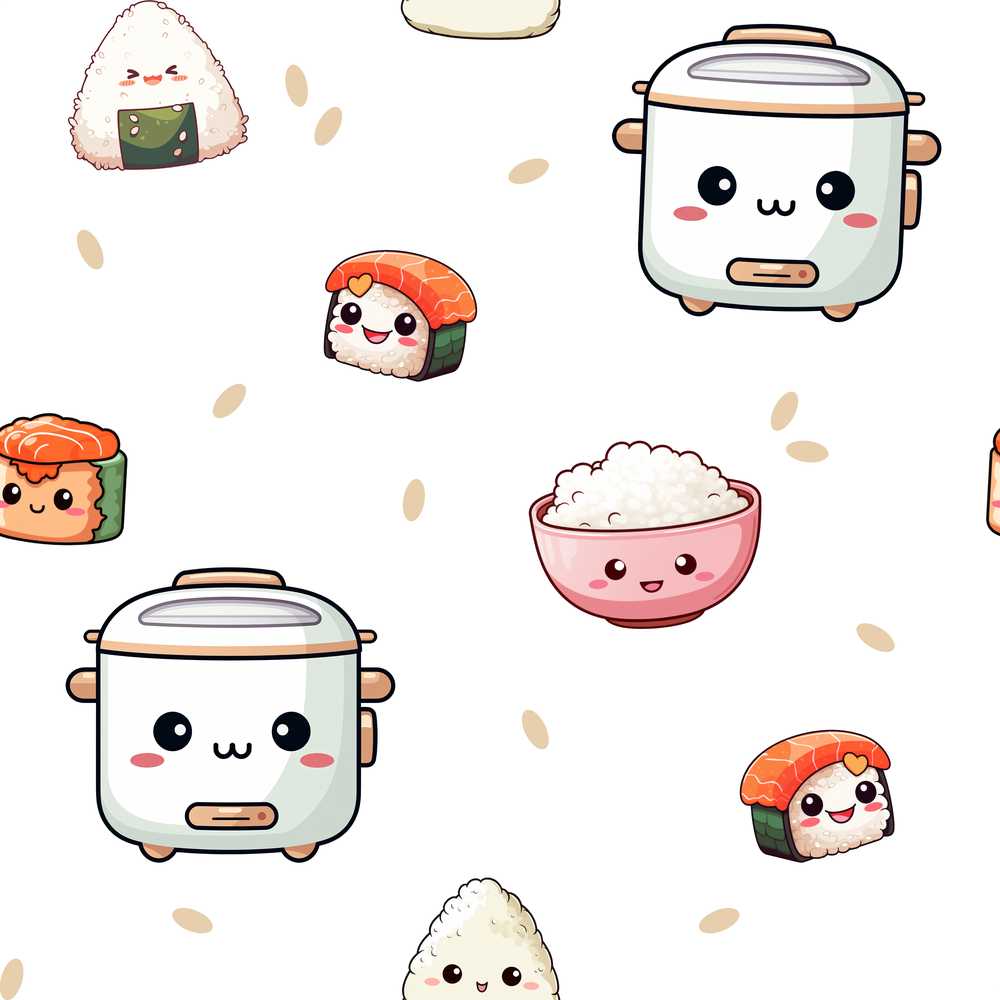 Cute Kawaii Sushi Rice Cooker Japanese Food Illustration