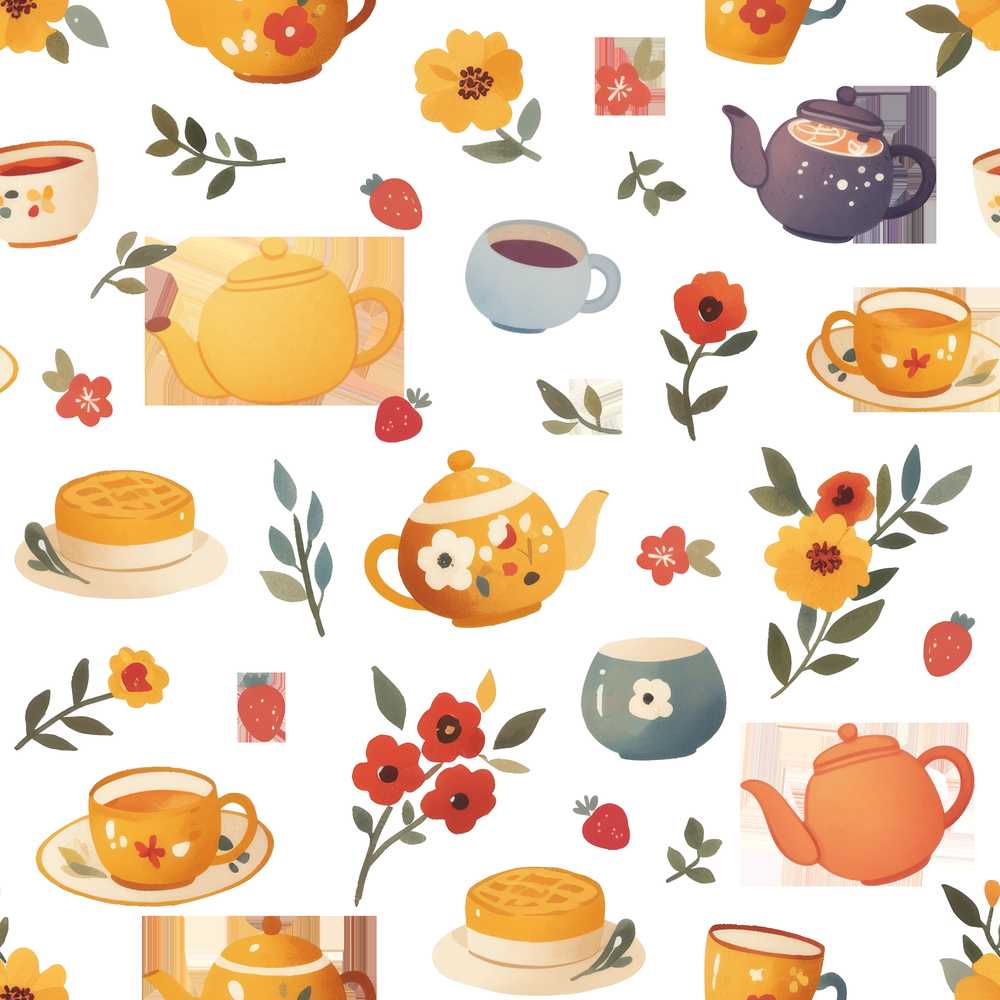 Cute Floral Tea Set Teapot Cup Flowers Wildflower Pattern