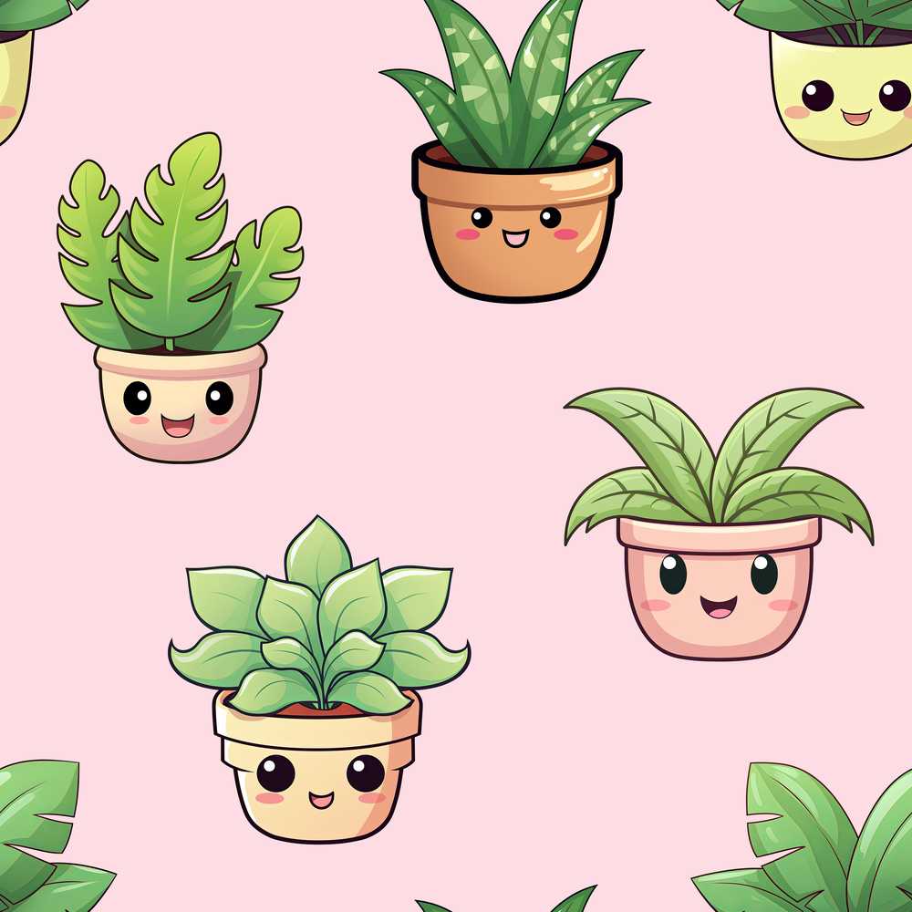 Cute Kawaii Indoor Plants Blush Pink Background Decorative