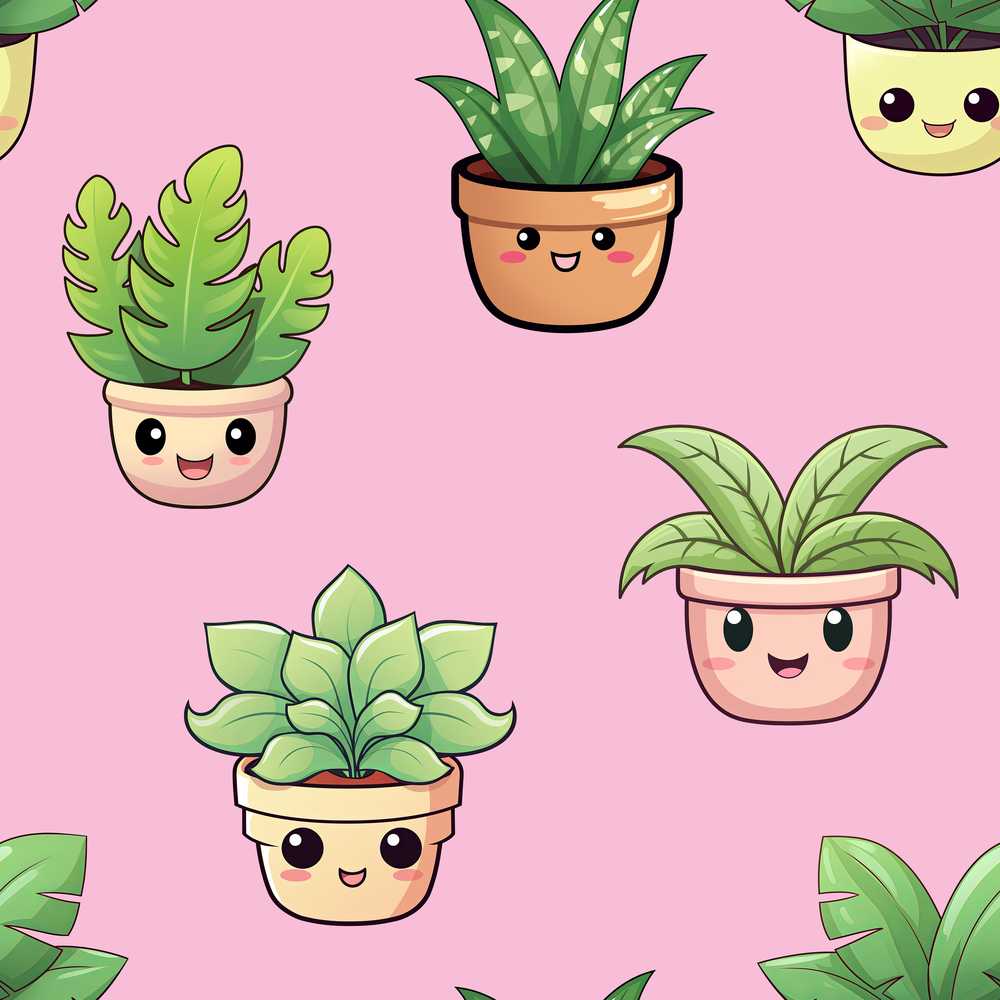 Cute Kawaii Indoor Plants Soft Pink Background Decorative