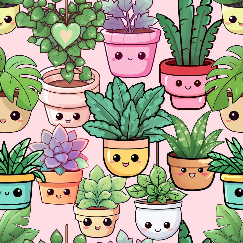 Cute Kawaii Indoor Plants Soft Beige Background Decorative
