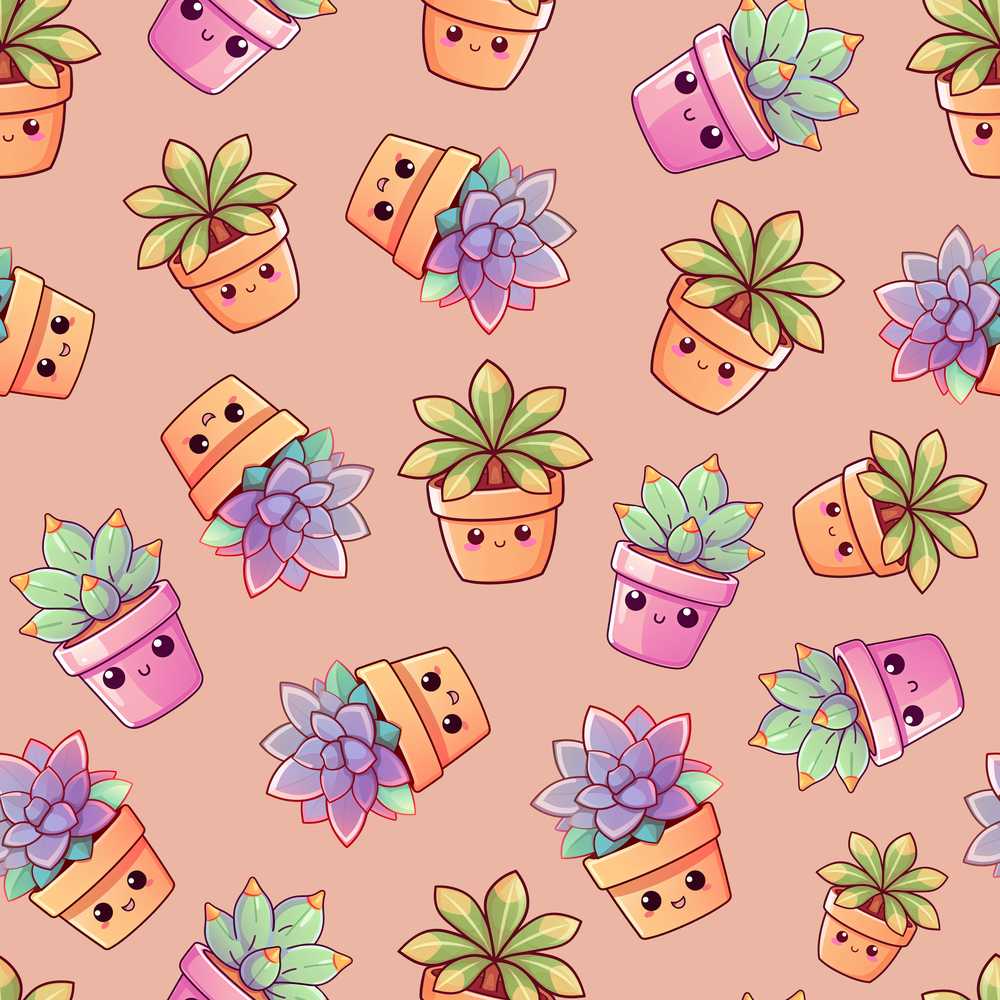 Cute Kawaii Succulent Plant Pots Beige Background Decorative
