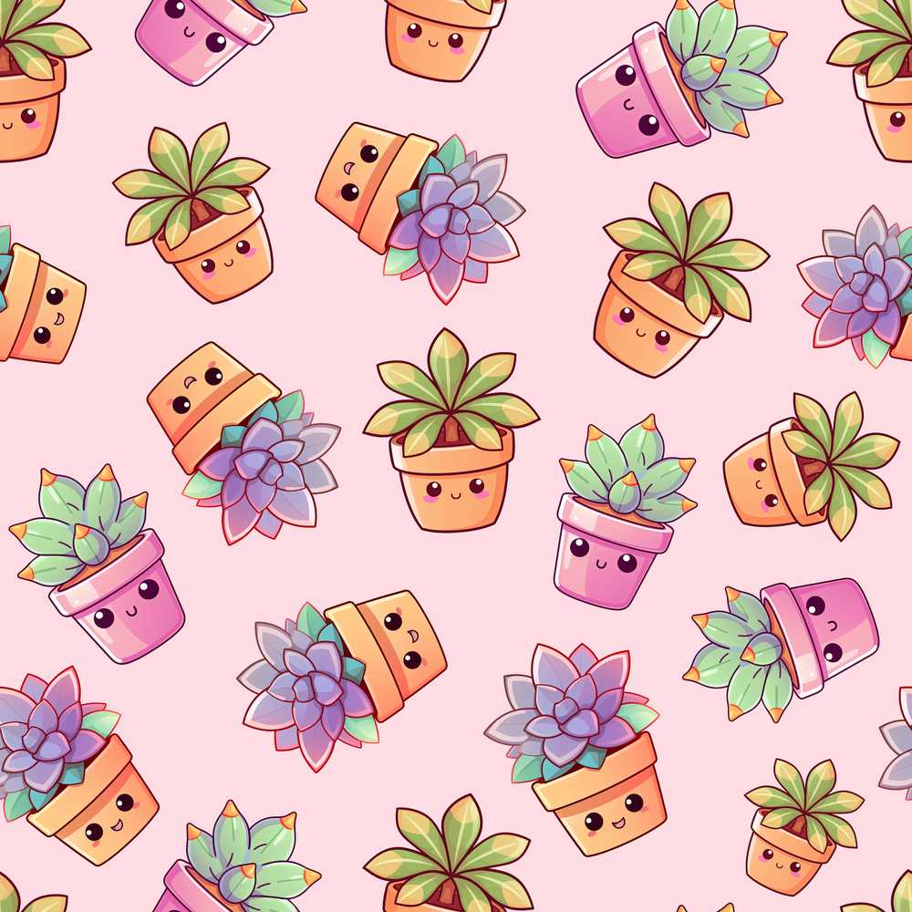 Cute Kawaii Succulent Plant Pots Pastel Pink Background