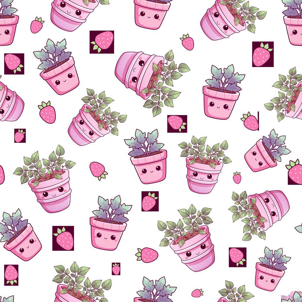 Cute Kawaii Pink Plant Pots Strawberries Decorative Repeat