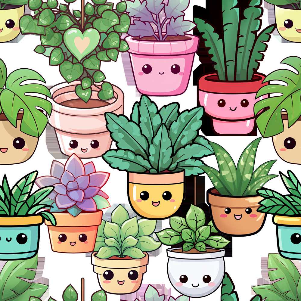 Cute Kawaii Assorted Indoor Plants Smiling Pots Decorative