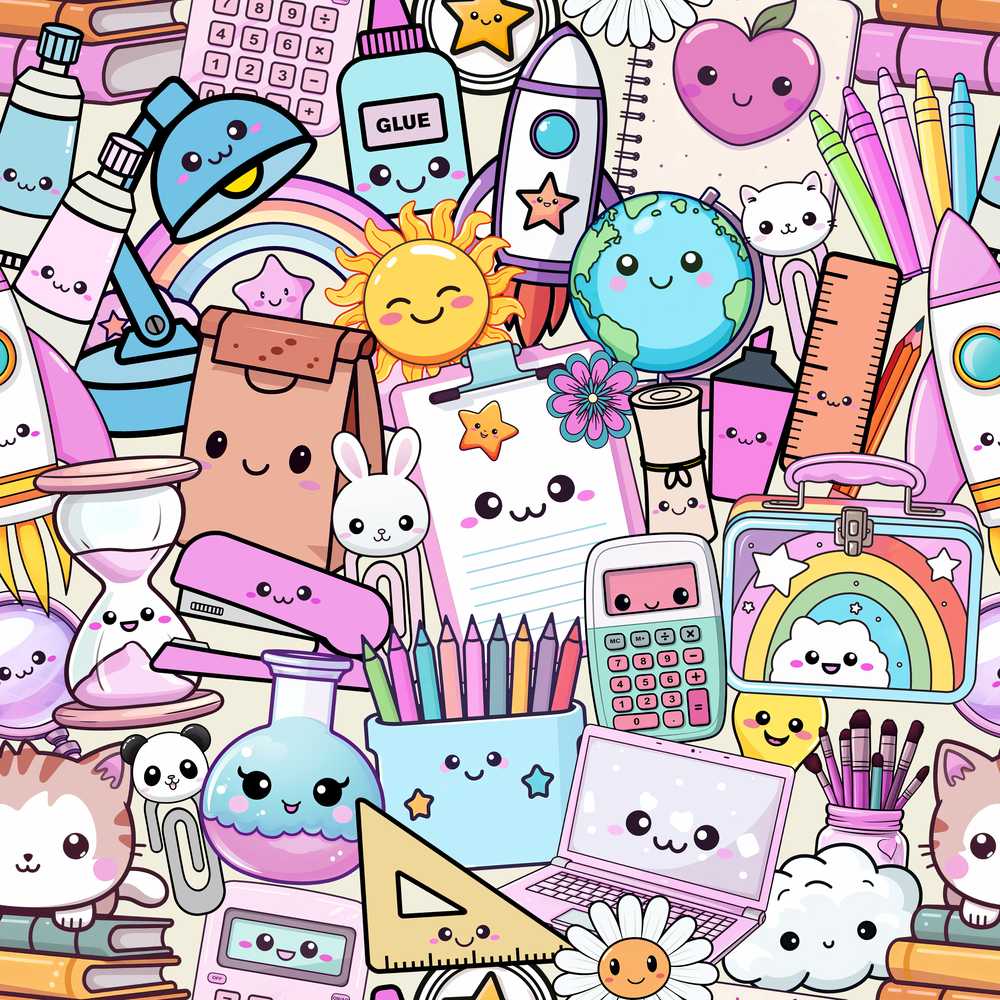 Cute Kawaii School Supplies Desk Rainbow Sun Globe Cream